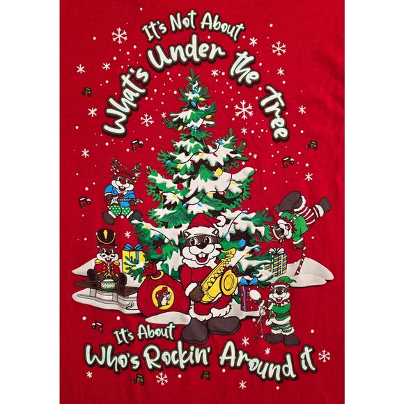 Bucees Santa Beaver Christmas Med Shirt Rockin Around The Christmas Tree Graphic - Picture 5 of 7